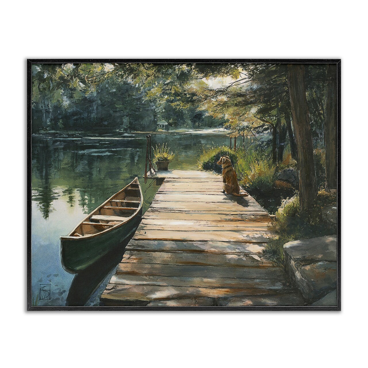 Stupell Industries Lake Life Dog on Dock Framed Giclee, design by Sara Culpepper